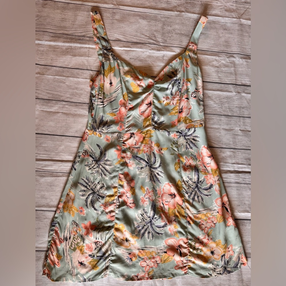 Reformation Floral Mini Dress Green Pink Size 10 Summer Slip Dress - Picture 4 of 9